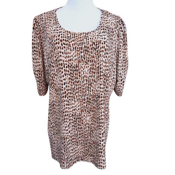 SUSAN GRAVER Stretchy Knit Top Blouse Tunic Plus 1X Animal Print Cheetah Career - Picture 1 of 7